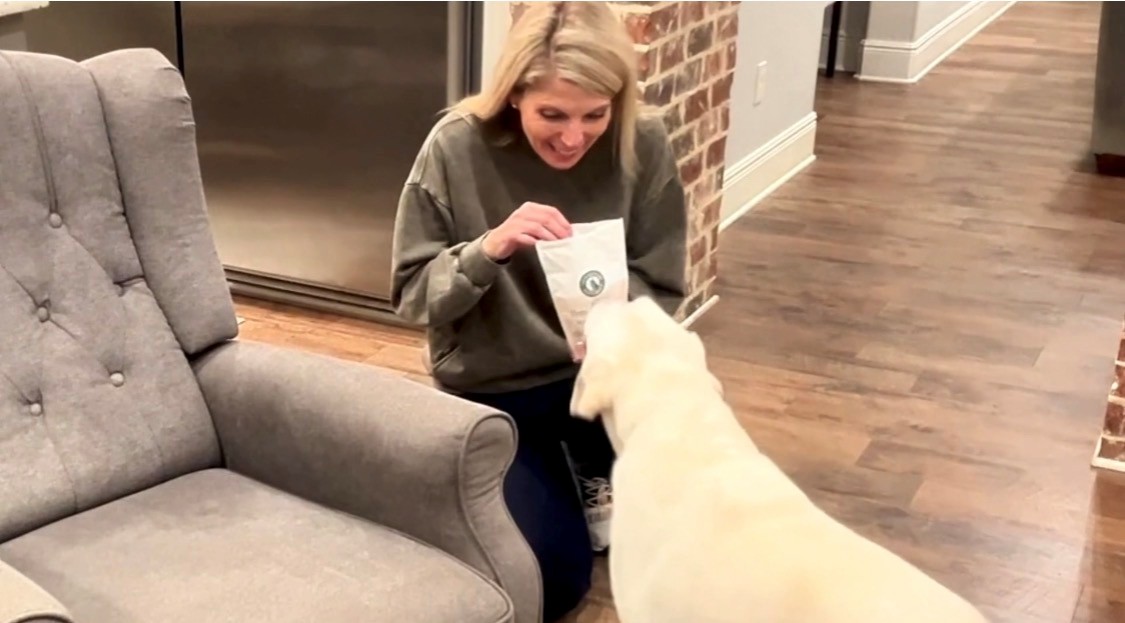 Jennifer creating pet content with her dog